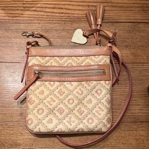 Dooney & Bourke Crossbody Bag Purse Light Yellow/Tan Heart Monogram Pattern